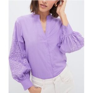HYACINTH HOUSE, Lavender Embroidered Wisteria Blouse, Size XL, NWT